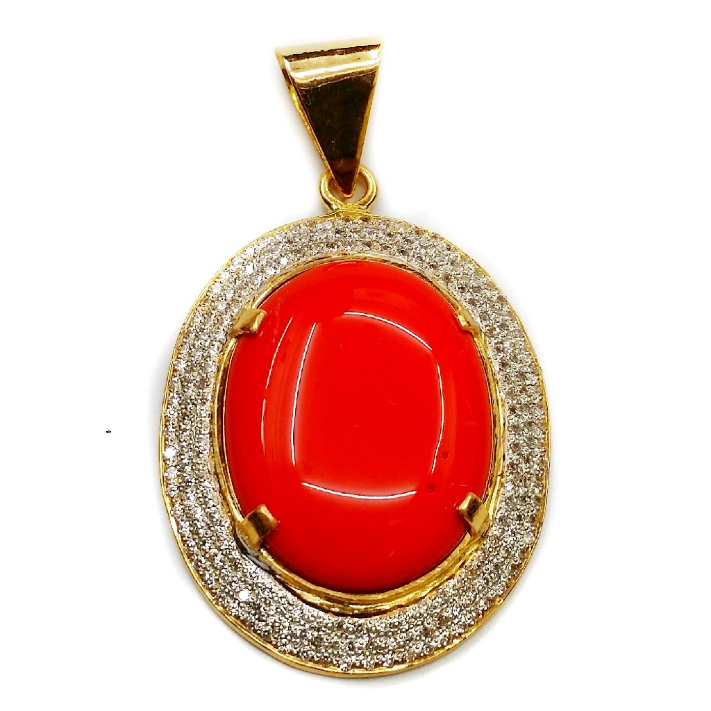 22k Gold Ovel Red Coral Gemstone MGA - GP006