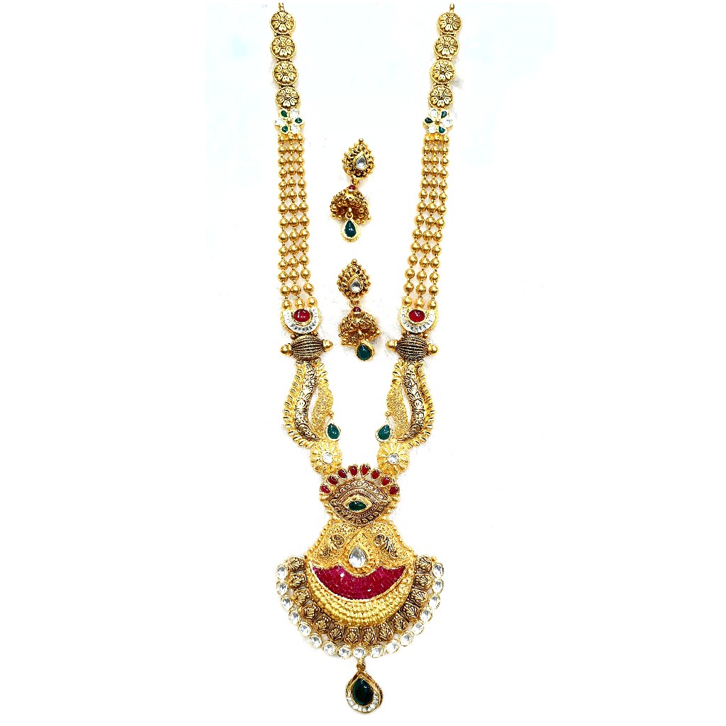 22k gold antique long necklace set mga - gn0055