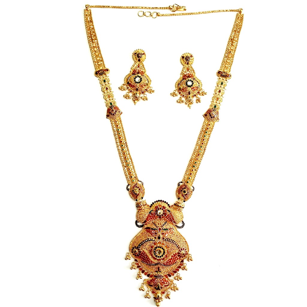 22K Gold Kalkutti Long Necklace Set MGA - GN0051