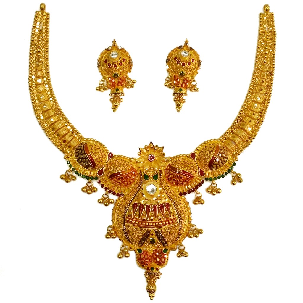 22k gold calcutti half necklace set mga - gn0048