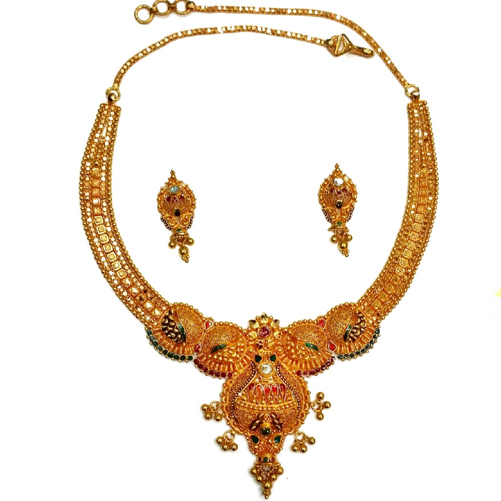 22k gold calcutti half necklace set mga - gn0046