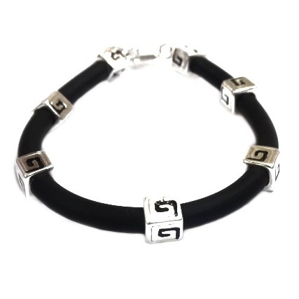 925 Sterling Silver Leather Belt Gents Bracelet MGA - KRS0095