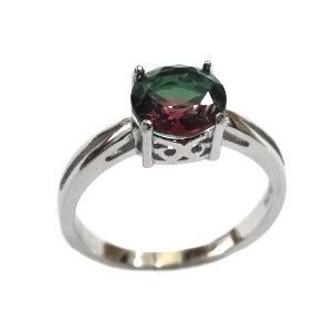 925 Sterling Silver Fancy Red And Green Colour Stone Ring MGA - LRS1566