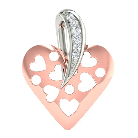 18k rose gold white gold real diamond heart shape pendant mga -  rp0032
