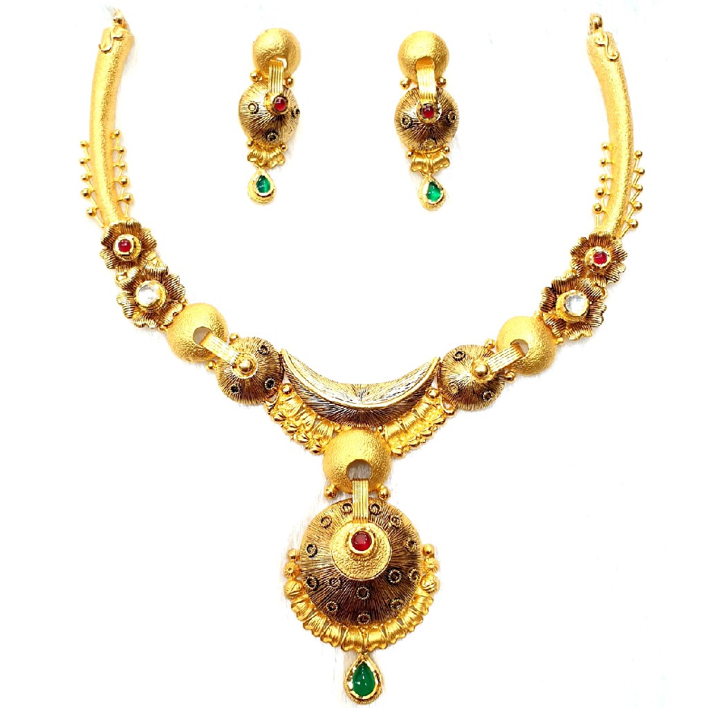 916 gold antique necklace set mga - gn025