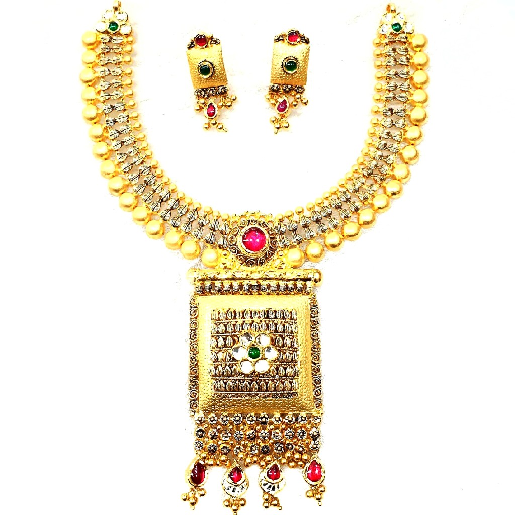 916 gold antique necklace set mga - gn017