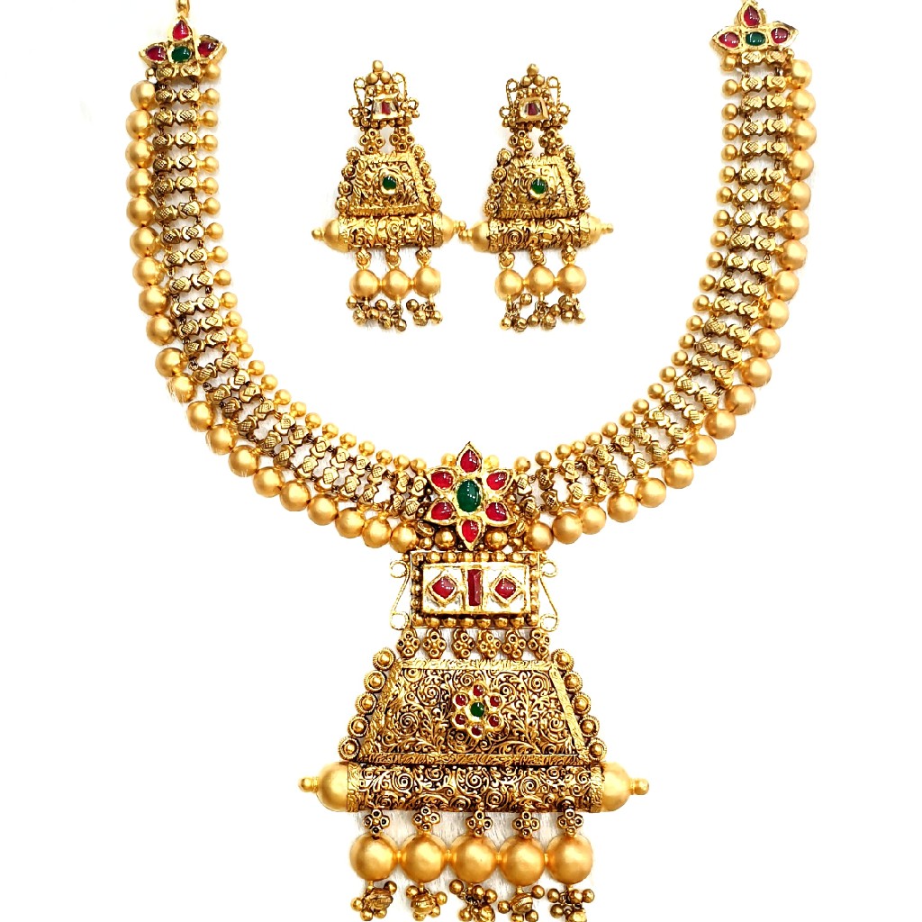 916 gold antique necklace set mga - gn014
