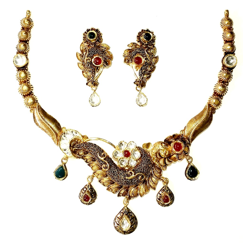 916 gold antique necklace set mga - gn013