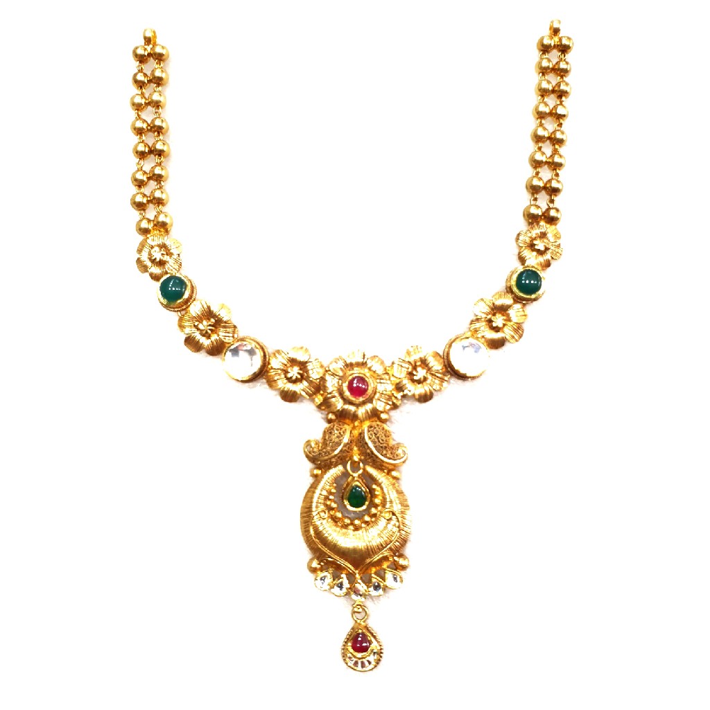 916 gold antique necklace set mga - gn009