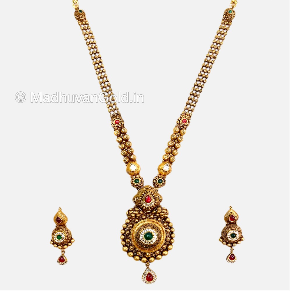 22K Gold Modern Long Necklace With Earrings