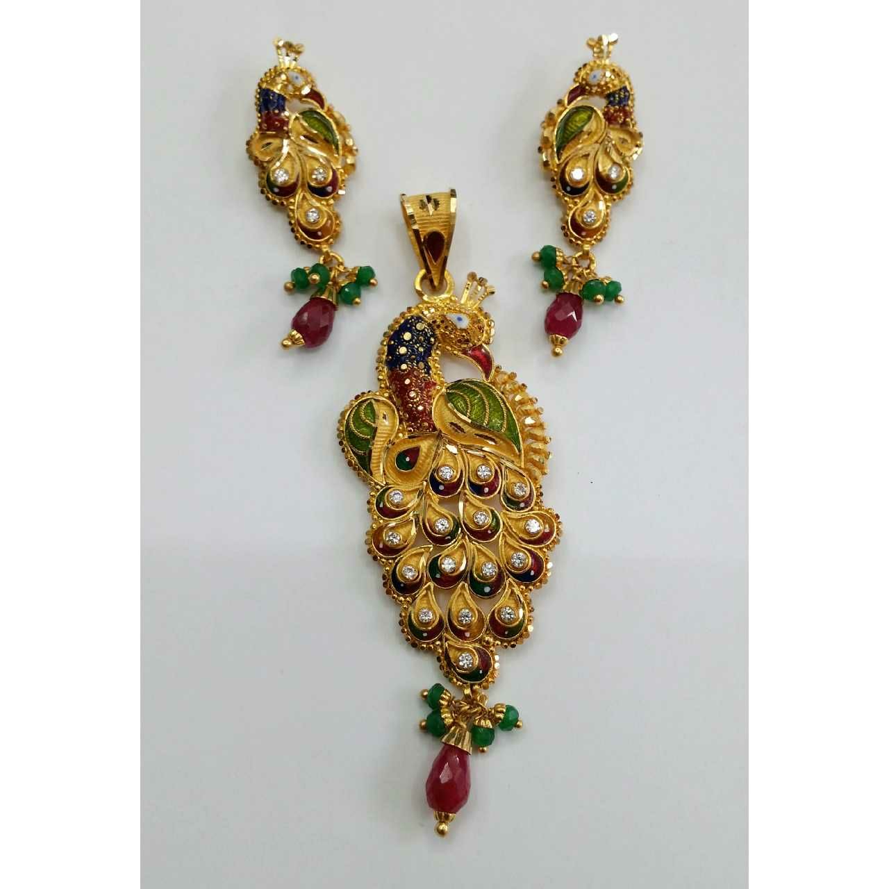 22KT Designer Gold Ladies Peacock Pendant Set