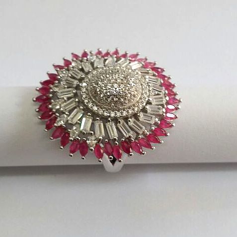 925 Sterling Silver Pink Diamonds Ring