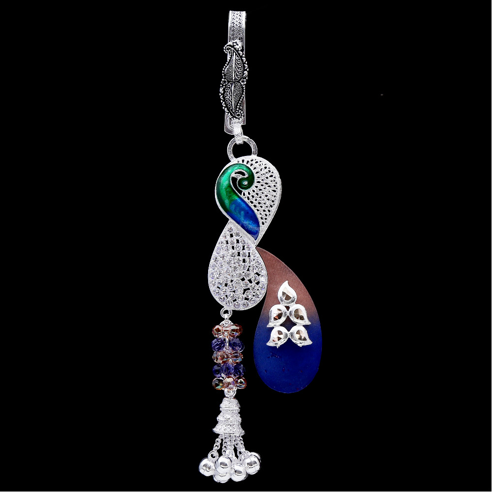 Silver Antique Minakari Peacock Style waist key ring