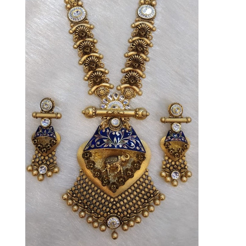 916 Gold Hallmark Elephant Design Long Necklace Set