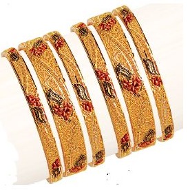 22K / 916 Gold Designer Calcutti Bangle ( 6 Pieces )