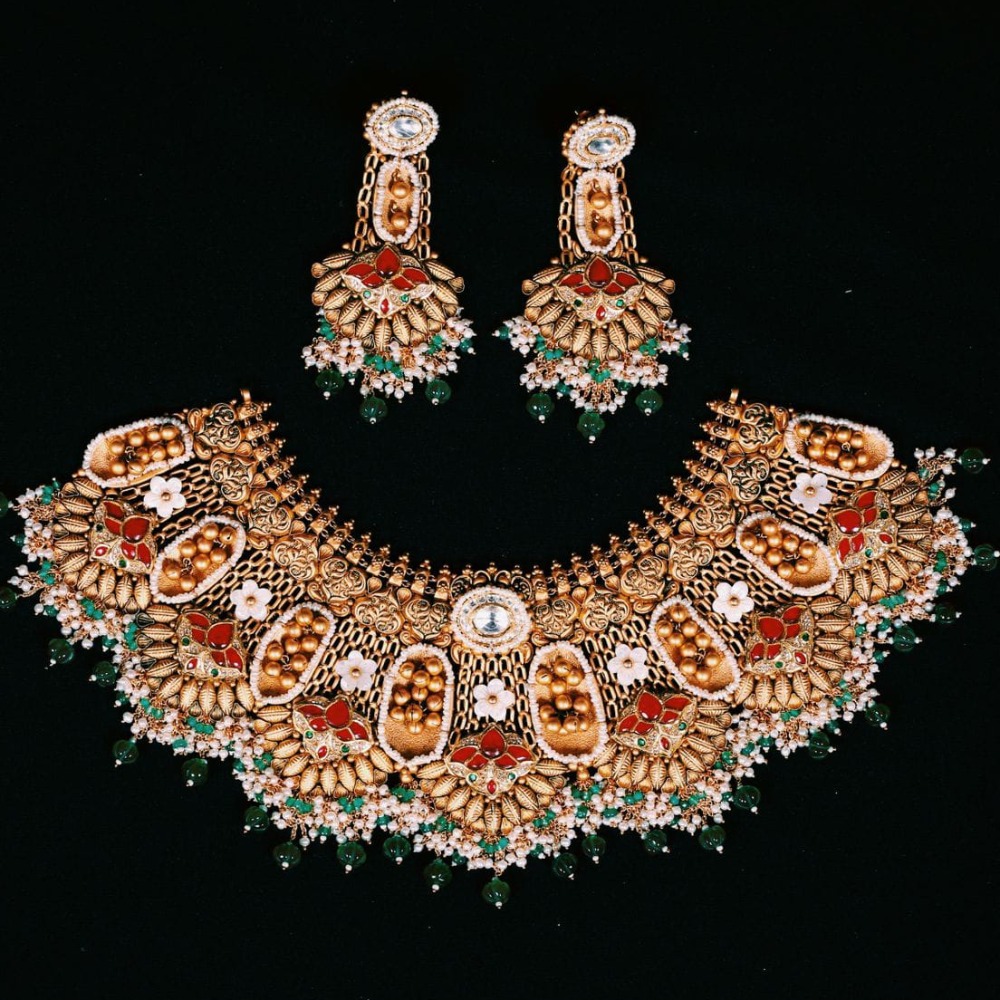 gold multi color stone necklace set