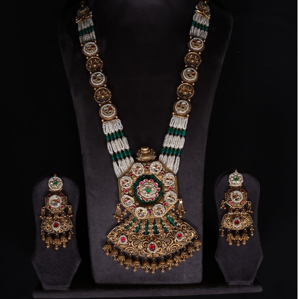 gold long pearls necklace set
