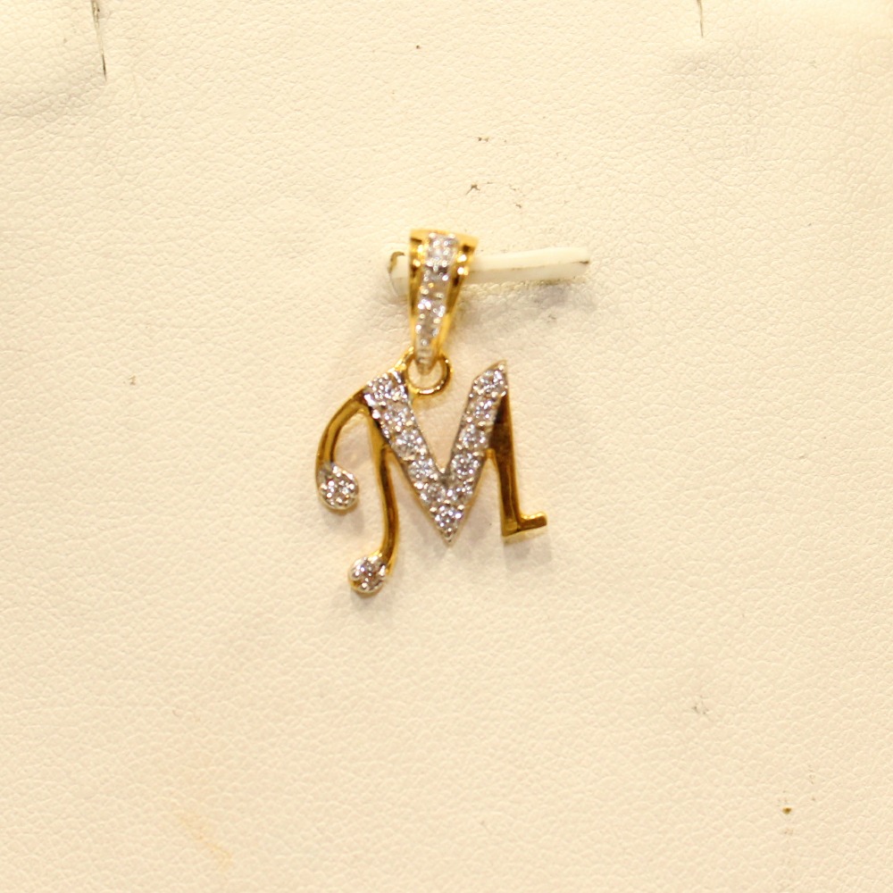 22KT Yellow Gold Indian Charming Letter 'M' Pendant - Image 2