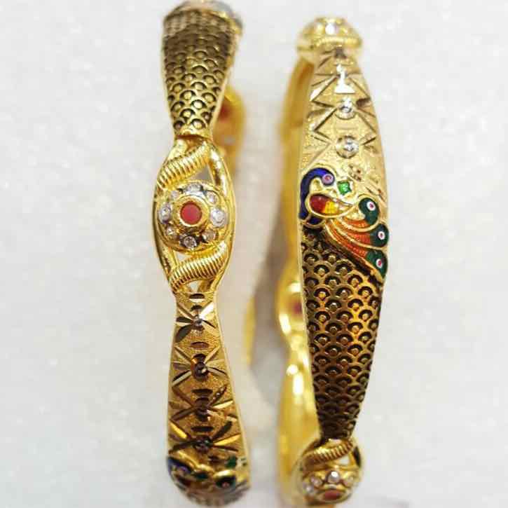 22KT Yellow Gold Ladies Antique Peacock Design Copper Bangles