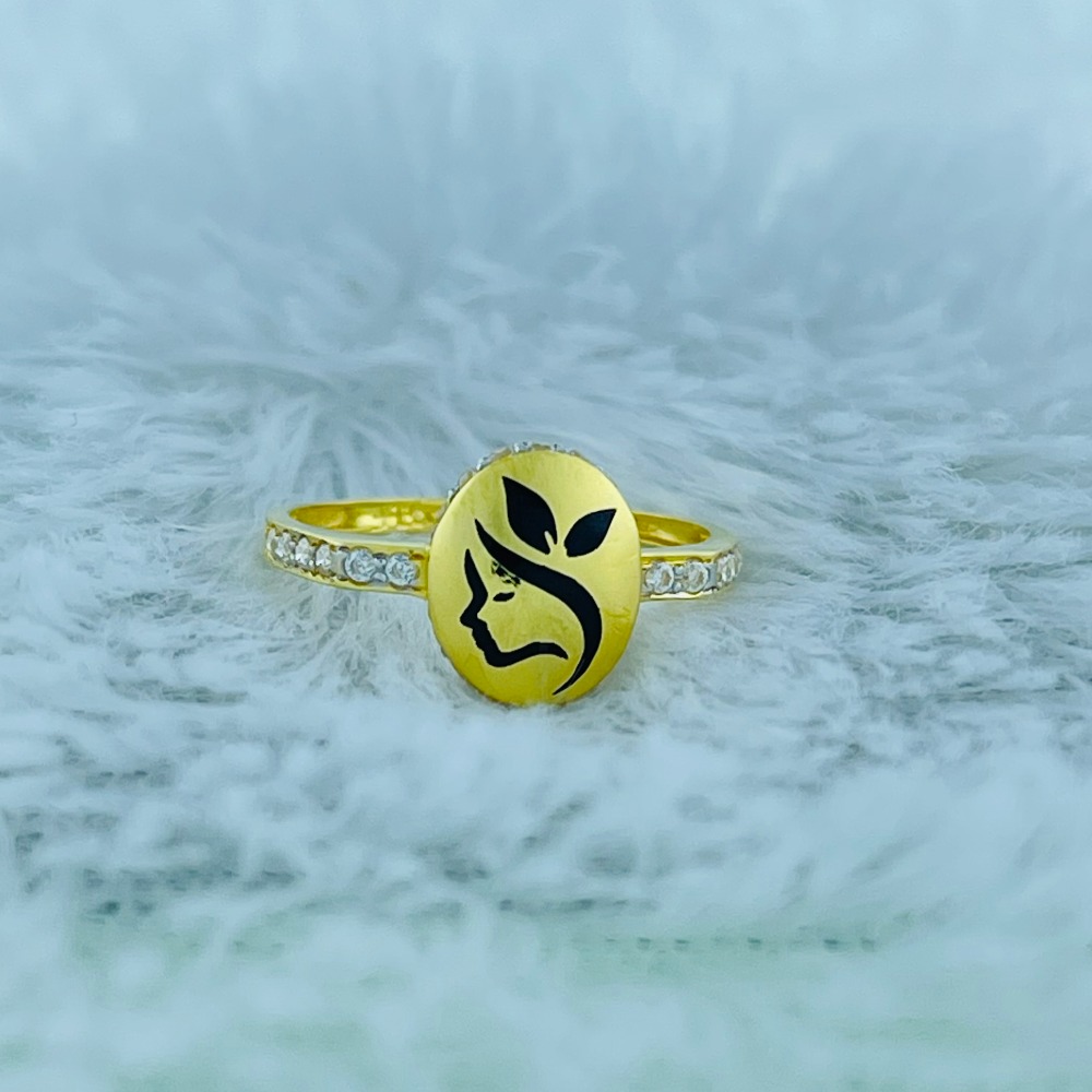 916 Gold CZ Lady Logo Design Ring