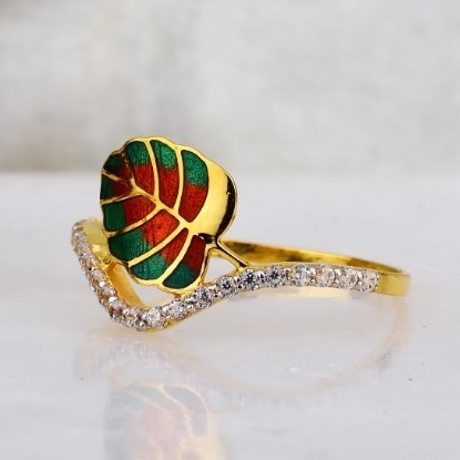 916 gold meenakari Leaf design ring
