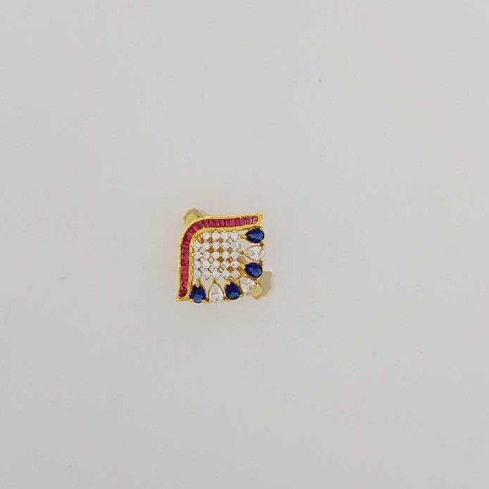 916 Yellow Gold Stylish Studded Bluestone Ring
