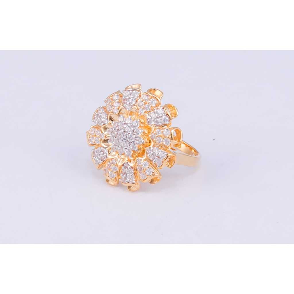 18KT Gold Diamond Flower Shaped CZ Cocktail Ring