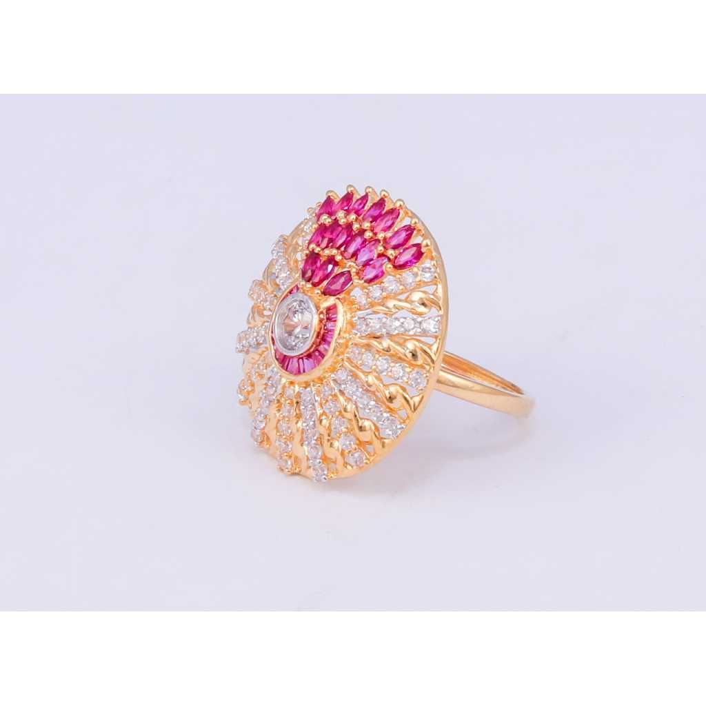 18KT Gold CZ Pink Diamonds Cocktail Ring
