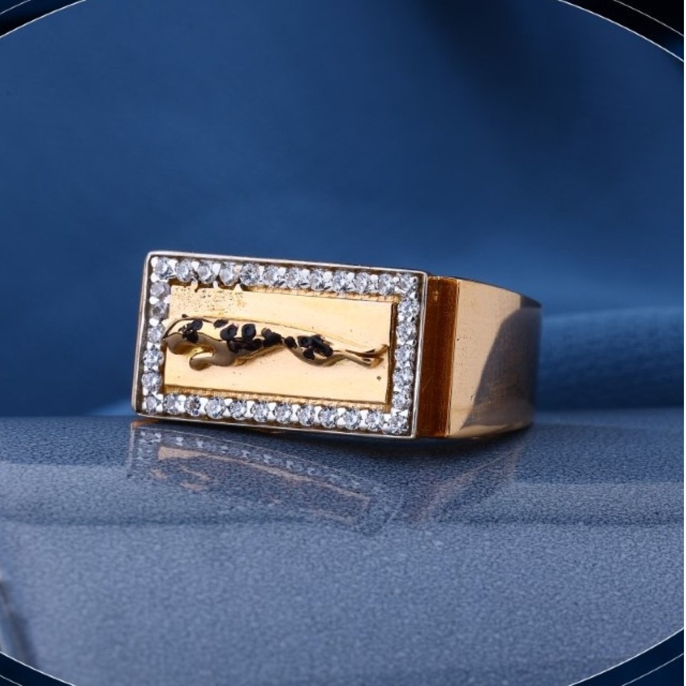 22k yellow gold Jaguar cz ring for mens r18-765
