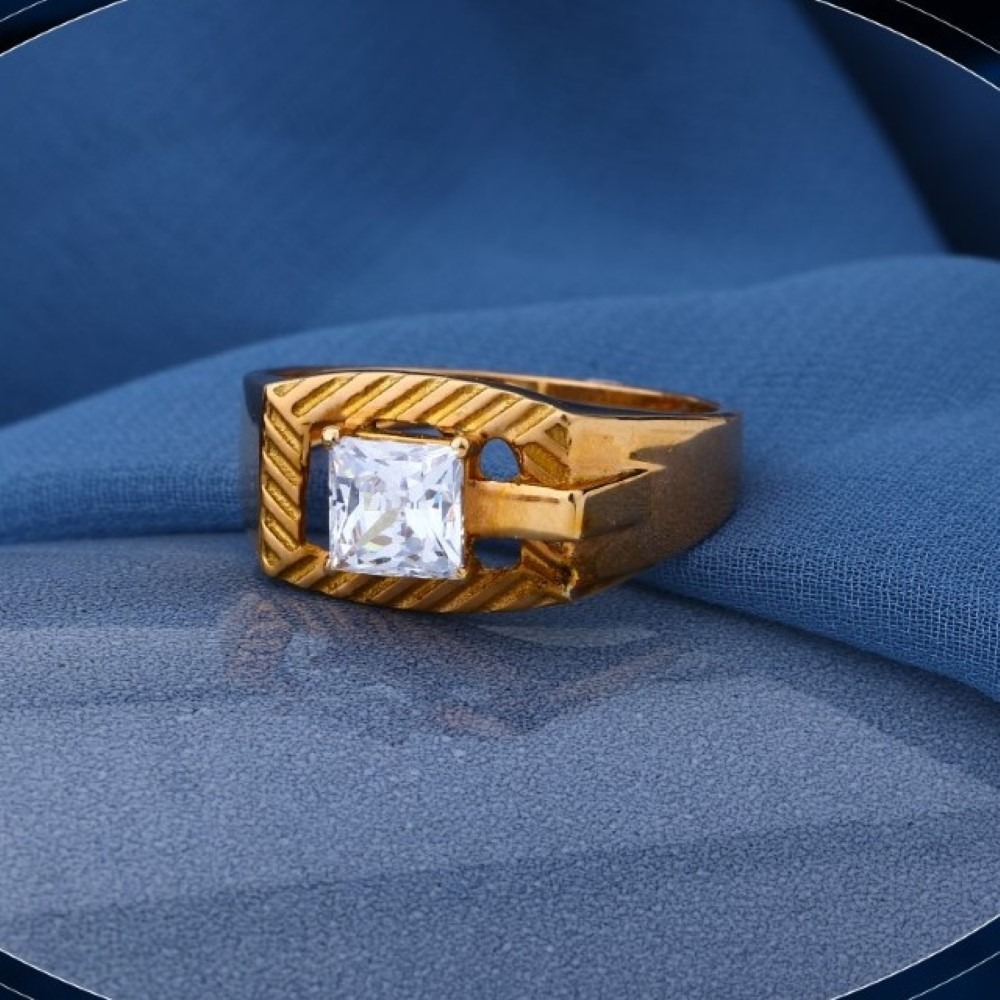 22k gold elite curvy cz ring for mens r18-1127