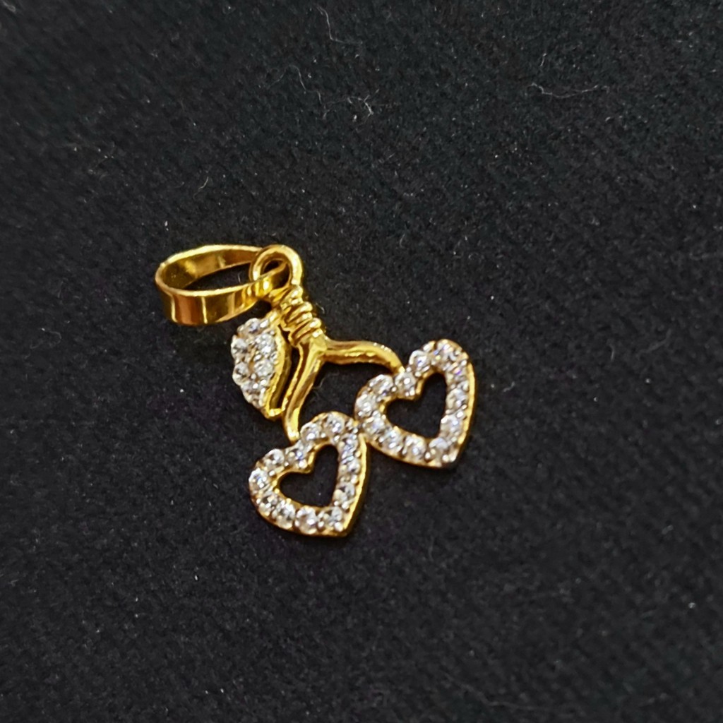 916 cz gold double heart valentine  pendant
