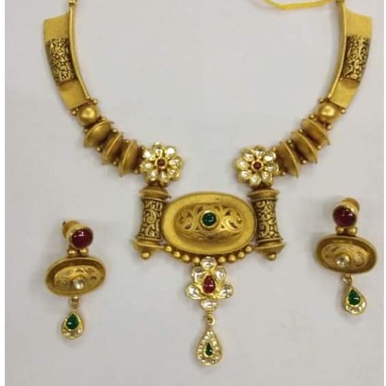 916 gold antique jadtar necklace