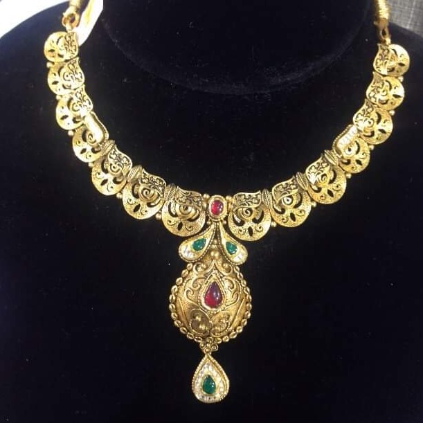 916 gold chakri antique jadtar necklace