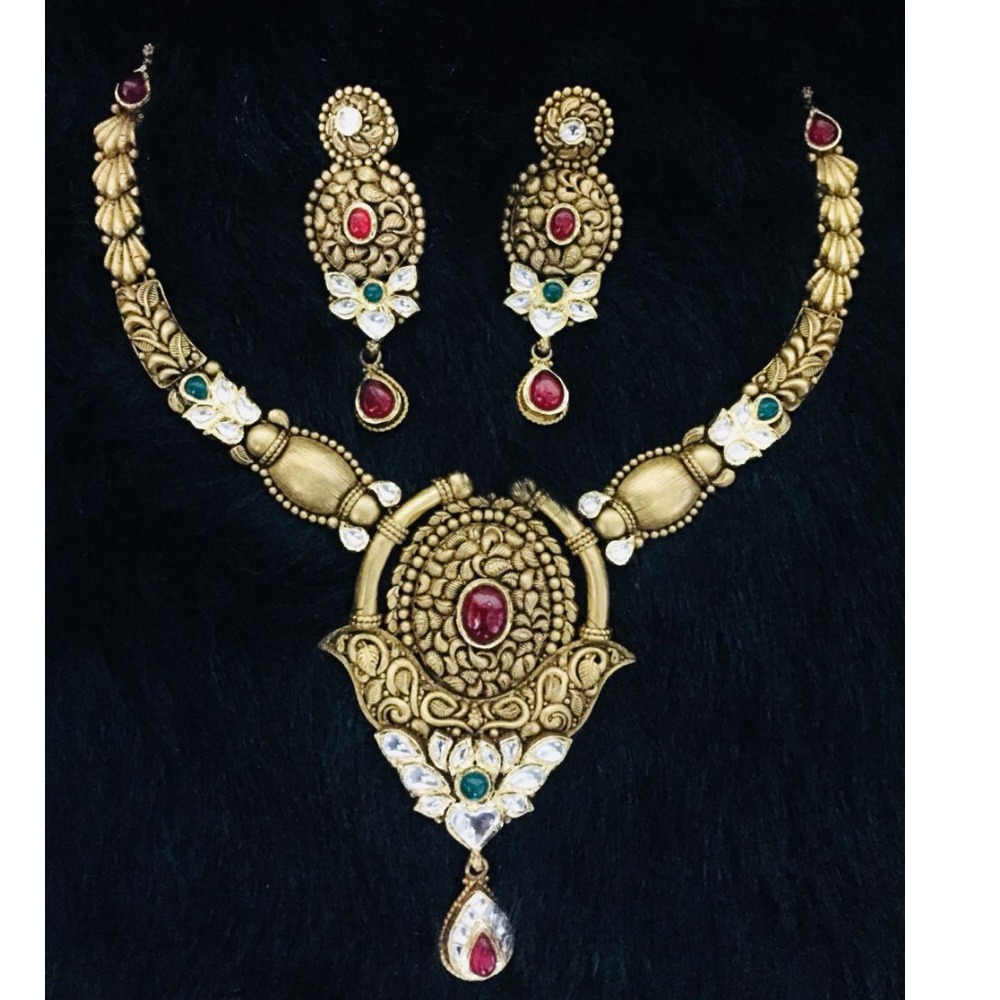 916 Gold Antique Bridal Necklace Set Nk0001