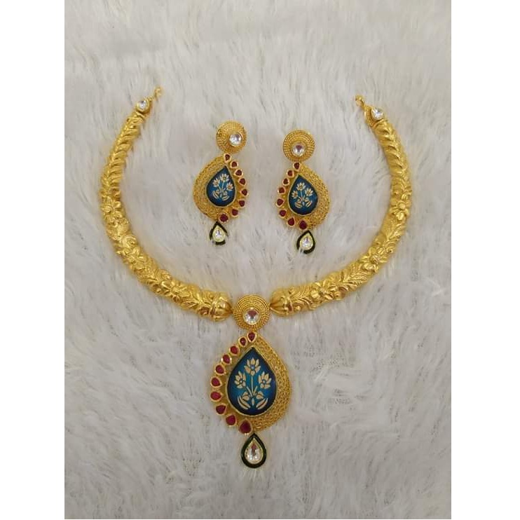 22Kt Gold Fancy Meenakari Necklace Set BJ-N006