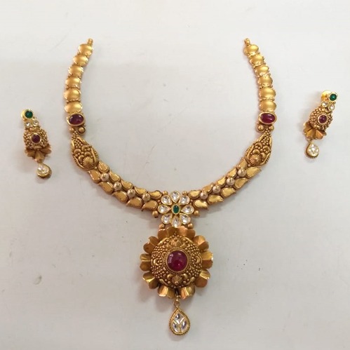 916 Gold Antique Flower Design Necklace Set BJ-N005