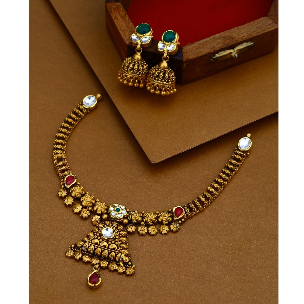 916 Gold Antique Necklace Set For Wedding - Image 3