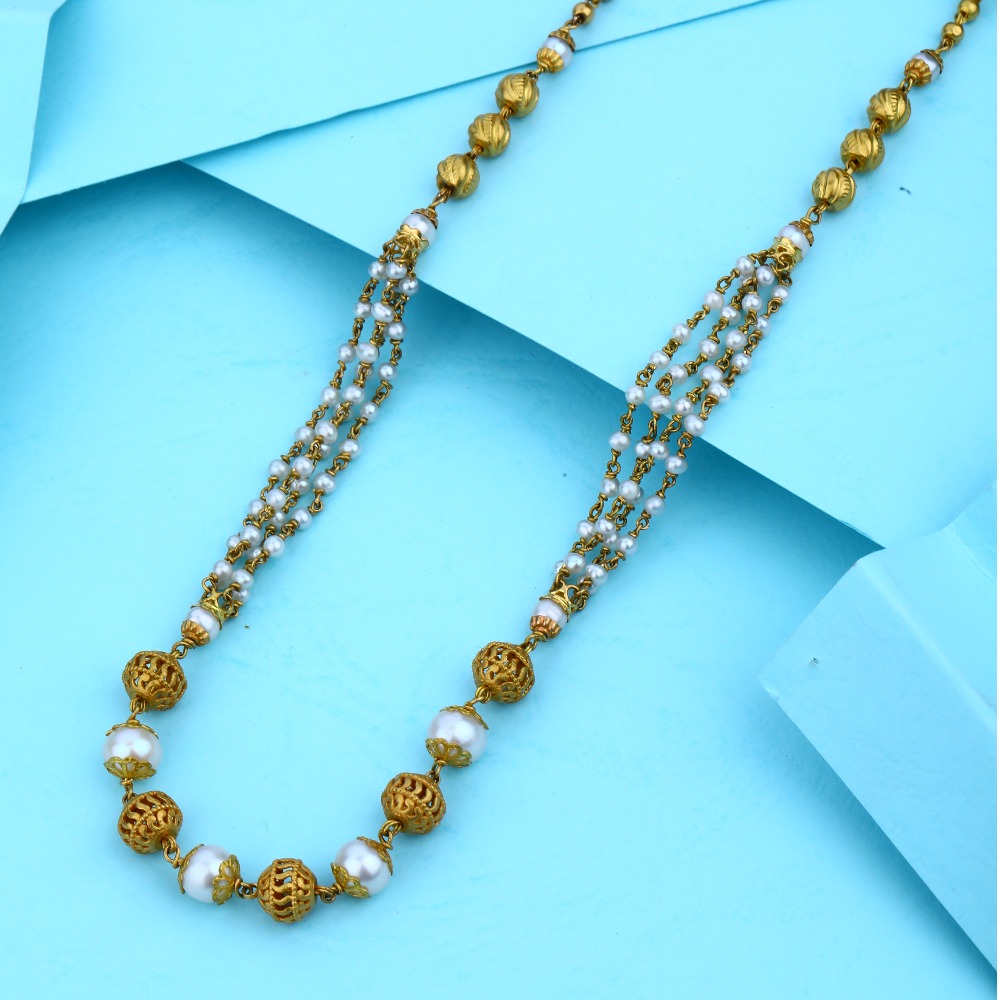 22KT Gold Hallmark White Moti Mala