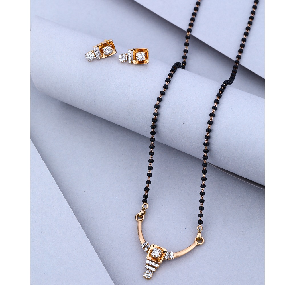 916 CZ Gold Attractive Design Mangalsutra With Earring