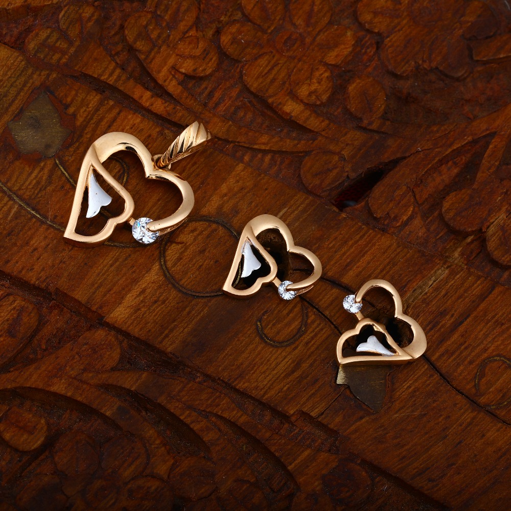 916 Gold CZ hallmark Heart Design Pendant Set
