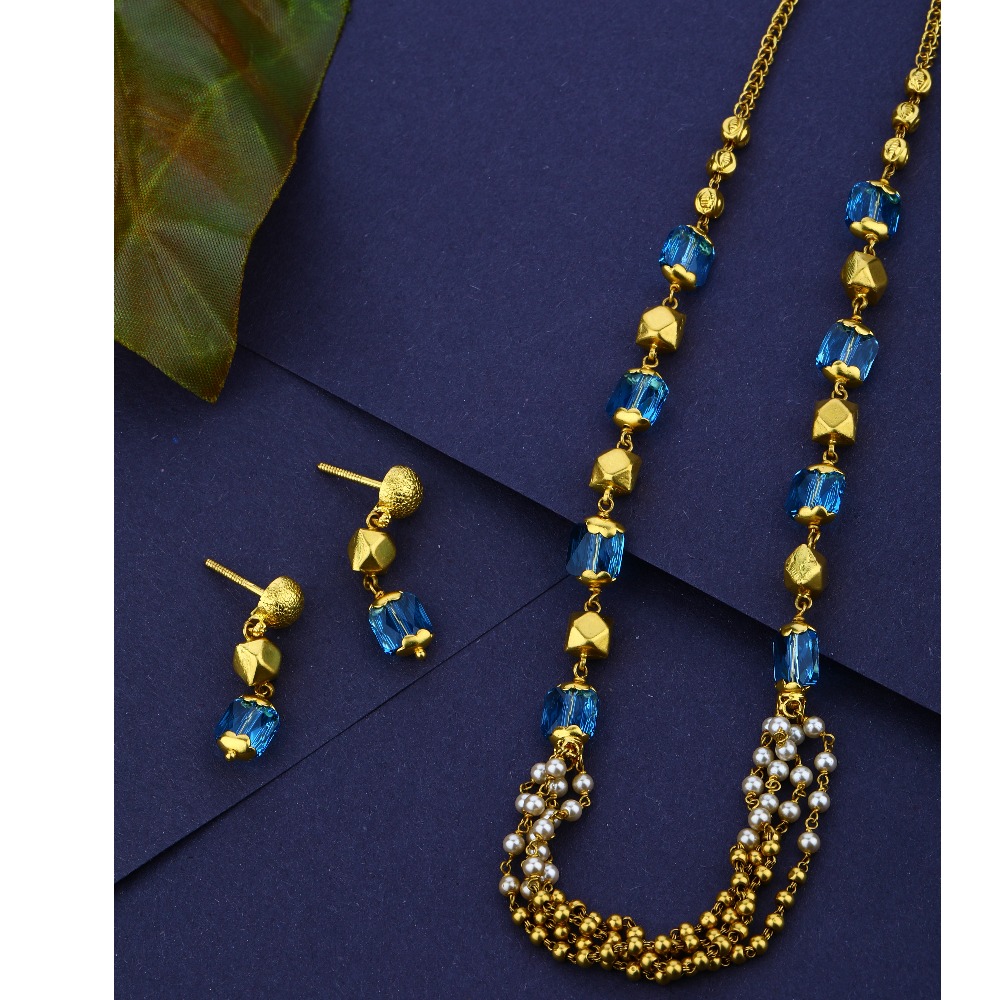 22KT Gold Blue Color Mani moti Mala