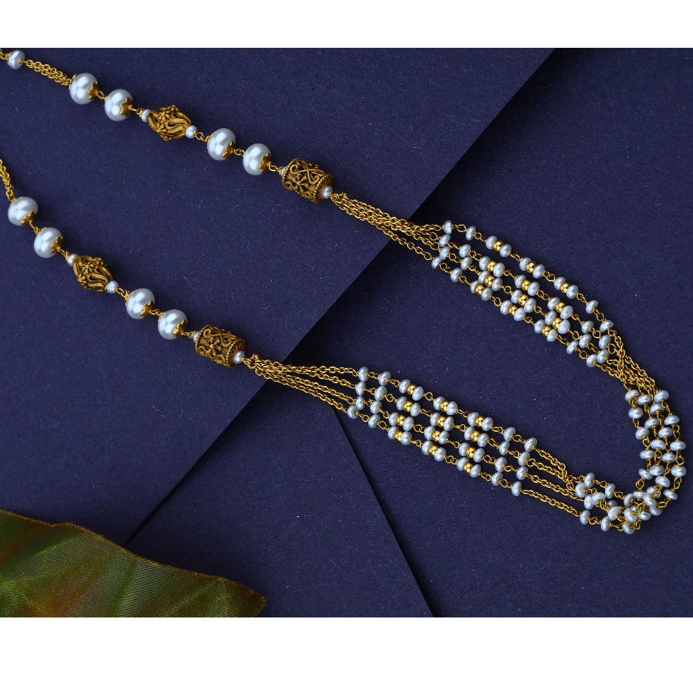 916 Gold White Mani moti Mala
