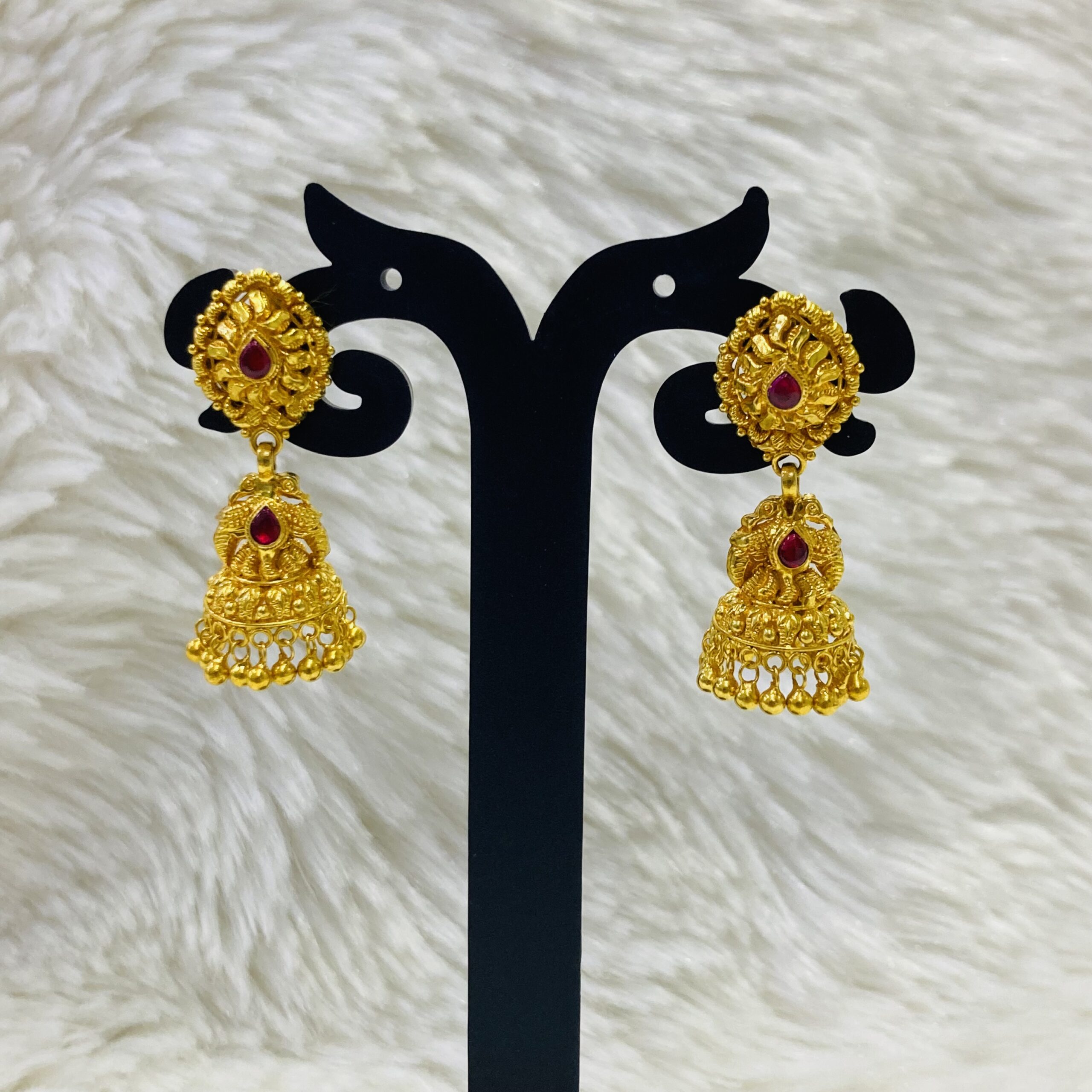 22K Gold Temple Design Jumkha Earring