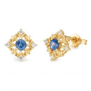 Gold With blue Diamond Fancy Earring