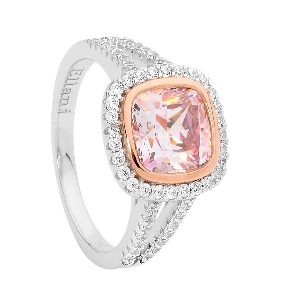 925 Silver Diamond Pink Ring