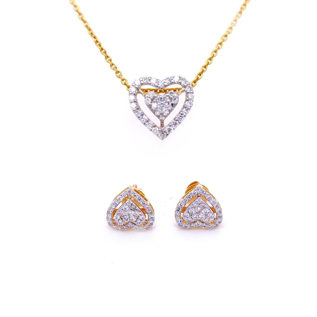 Tyra Heart Diamond Pendant & Earrings Set