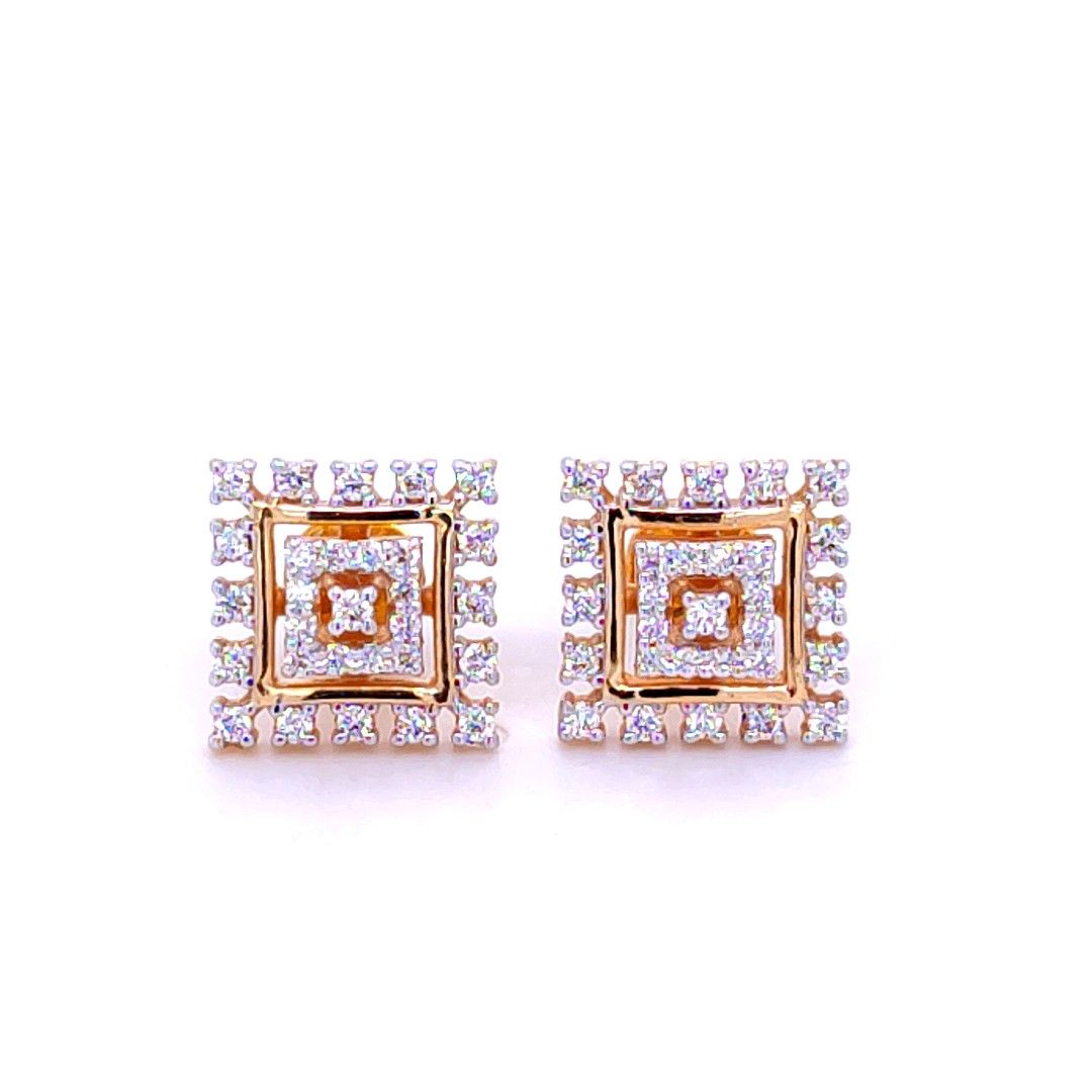 Stately square diamond stud earring - Image 2