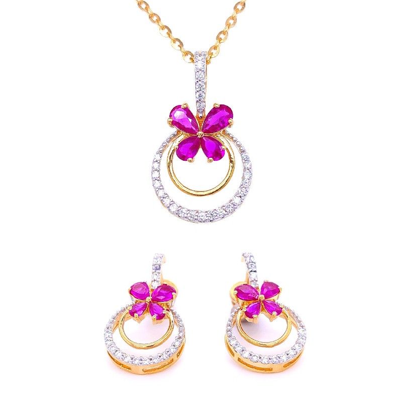 Mona Ruby Diamond Pendant & Earring Set