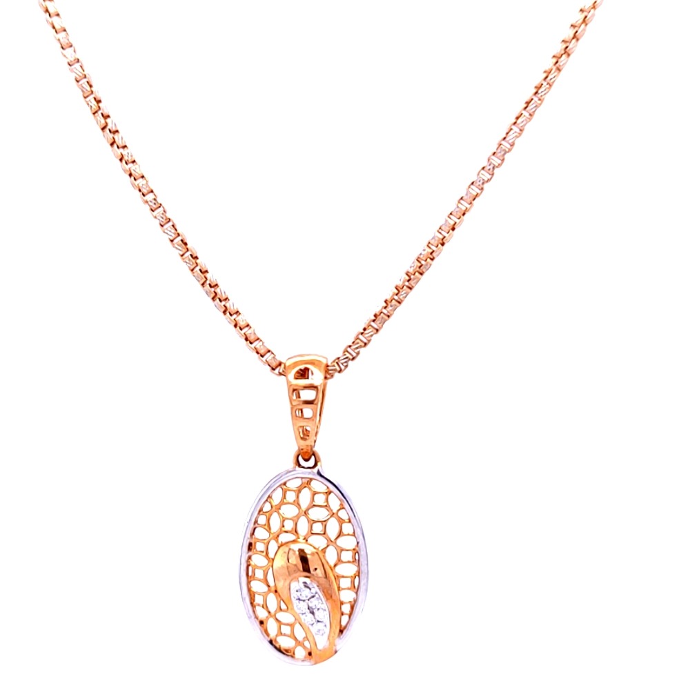 Oval delicate rose gold trellis diamond pendant - Image 2