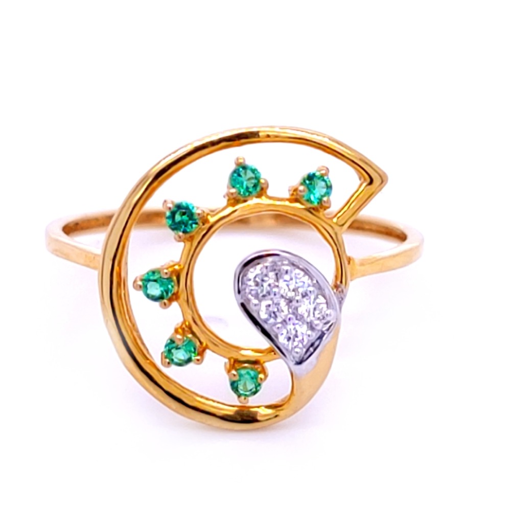 Fancy gold ring with natural diamond and colored stones.